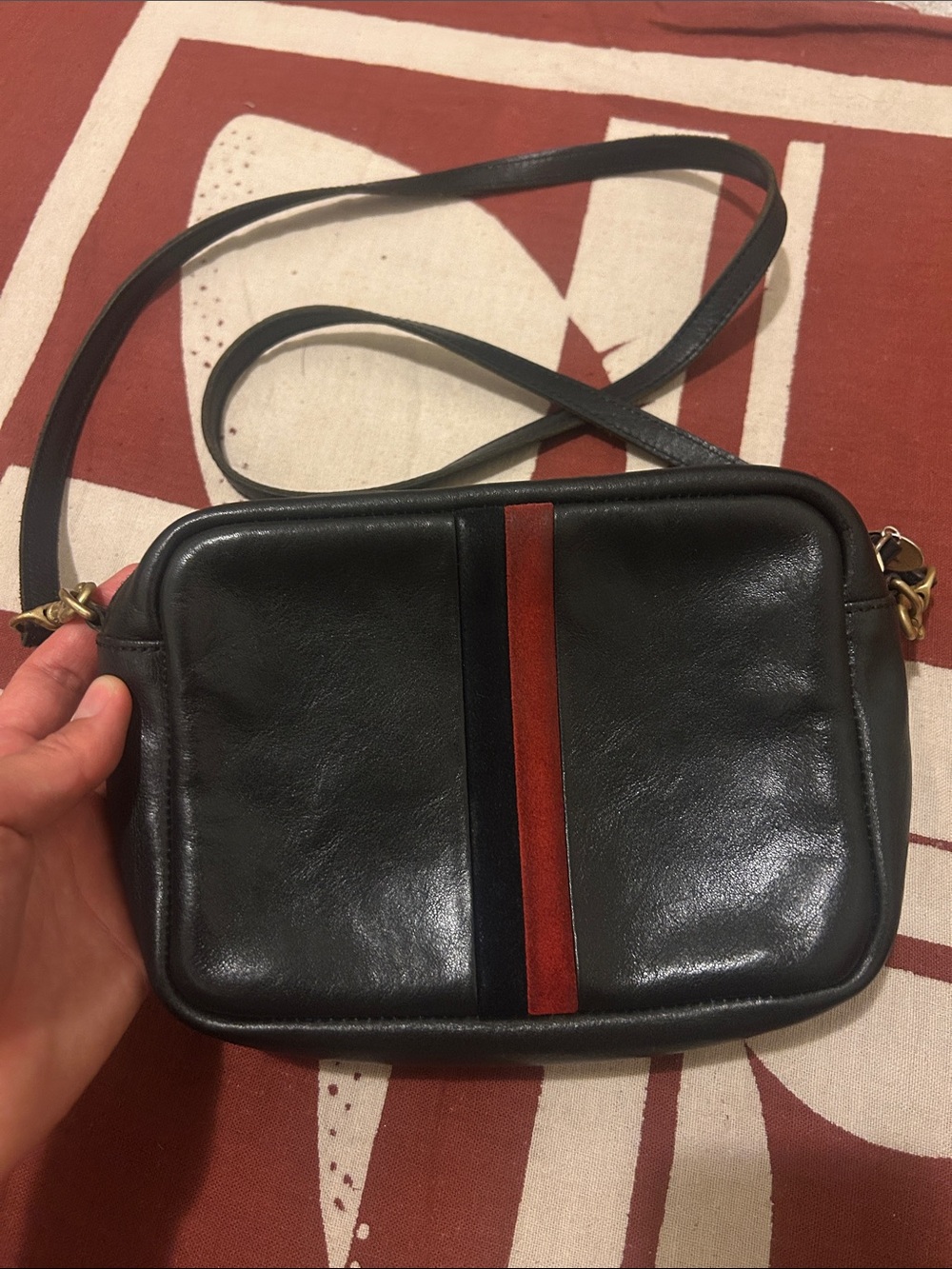 Clare V. Black Leather Crossbody Bag with Red and Black Accent